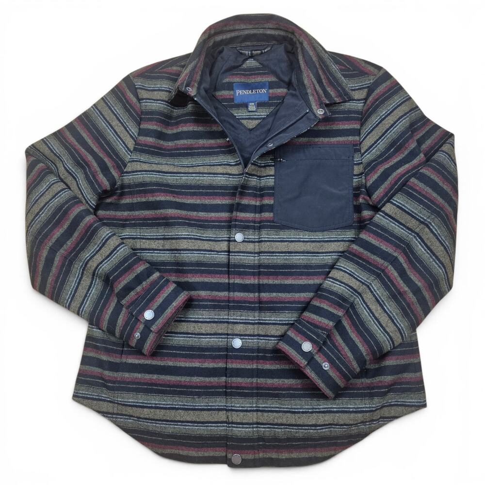PENDLETON Western Wool Blend Insulated Shirt Jacket Men's M Striped Snap Front